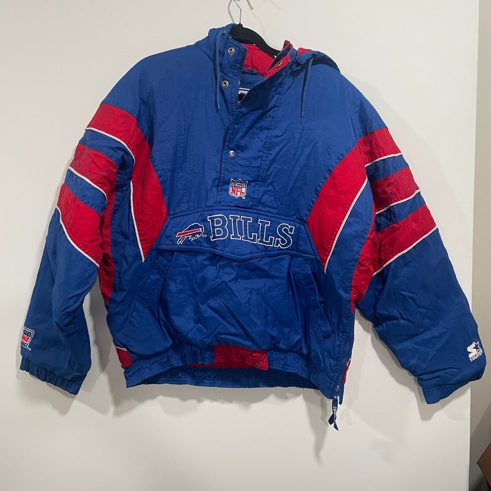 Vintage Starter NFL Buffalo Bills Pro Line Pullover Jacket Blue Red Mens Medium